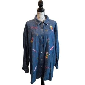 Vintage TWEETY WB Warner Brothers Jean button shirt Blue Size XXL Oversized